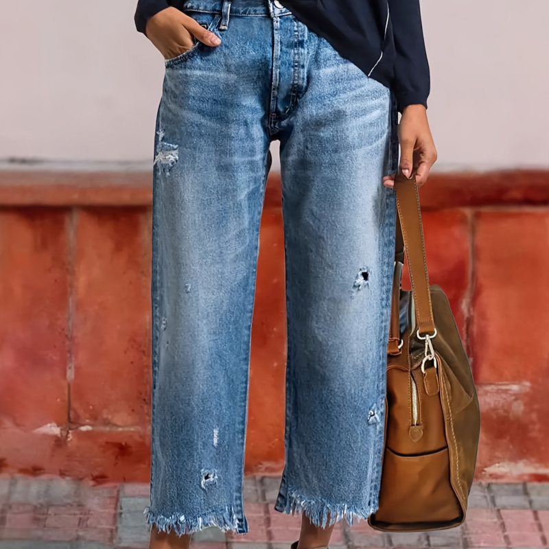 Vaqueros retro de mujer, de corte recto y largo corto