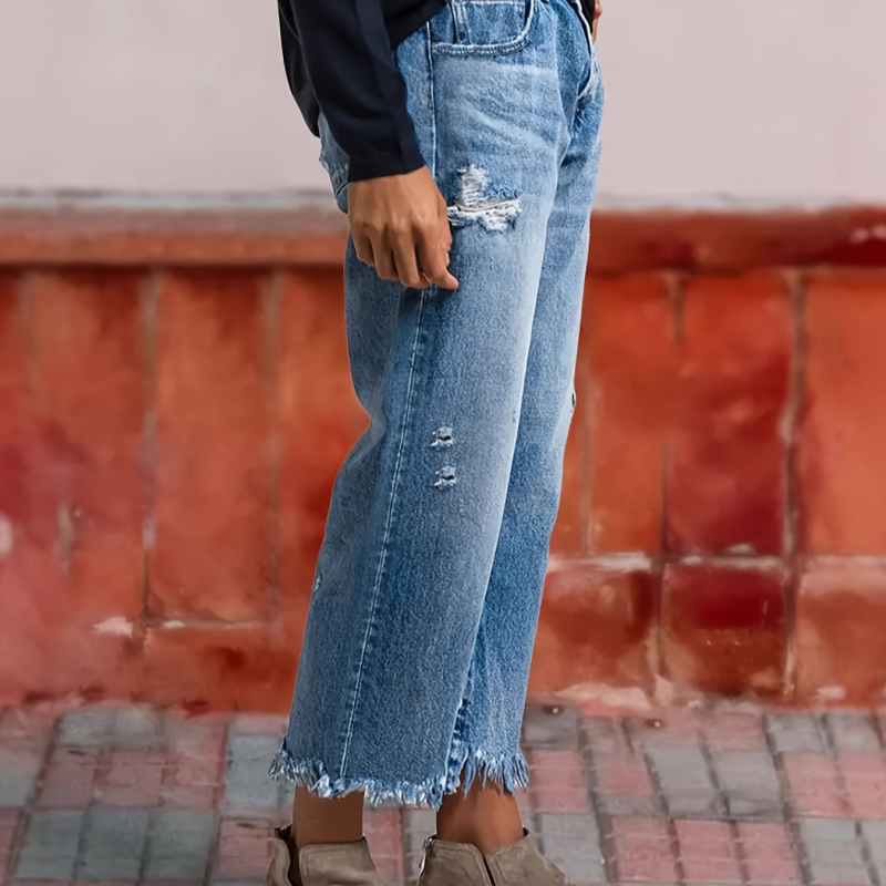 Vaqueros retro de mujer, de corte recto y largo corto