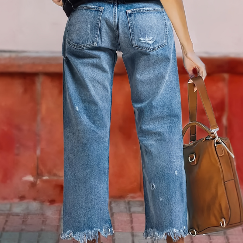 Vaqueros retro de mujer, de corte recto y largo corto