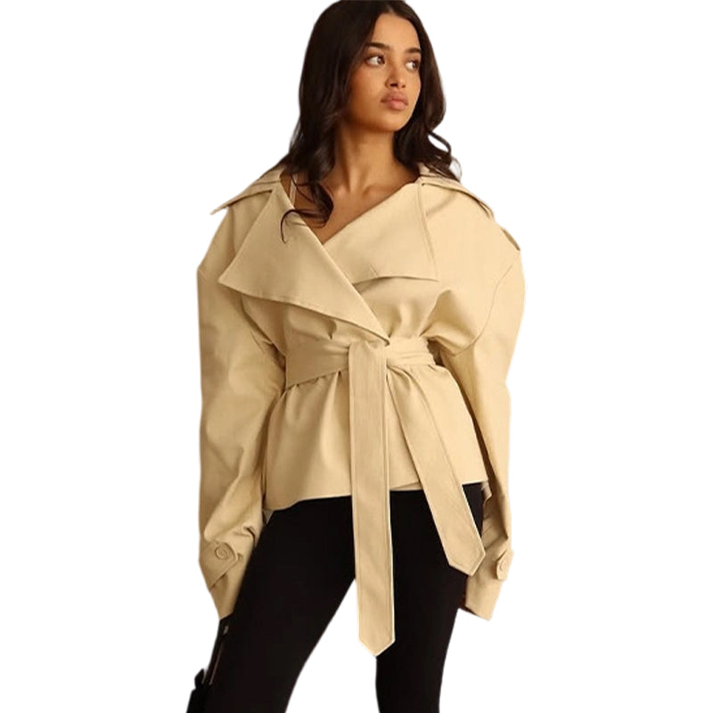 Abrigo de moda para mujer con cinturón en la cintura