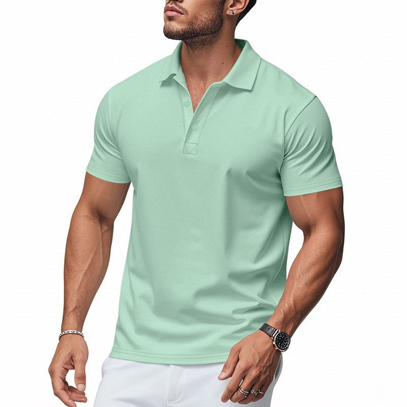 Camiseta de manga corta de secado rápido para hombre con cuello vuelto