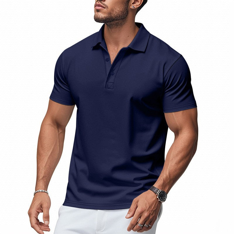 Camiseta de manga corta de secado rápido para hombre con cuello vuelto