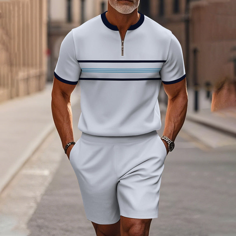 Conjunto de 2 piezas para hombre: camisa y pantalón corto con cremallera hasta el cuello, holgado y cómodo.