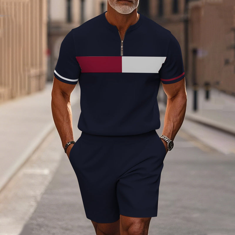 Conjunto de 2 piezas para hombre: camisa y pantalón corto con cremallera hasta el cuello, holgado y cómodo.