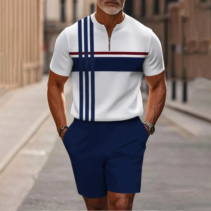 Conjunto de 2 piezas para hombre: camisa y pantalón corto con cremallera hasta el cuello, holgado y cómodo.