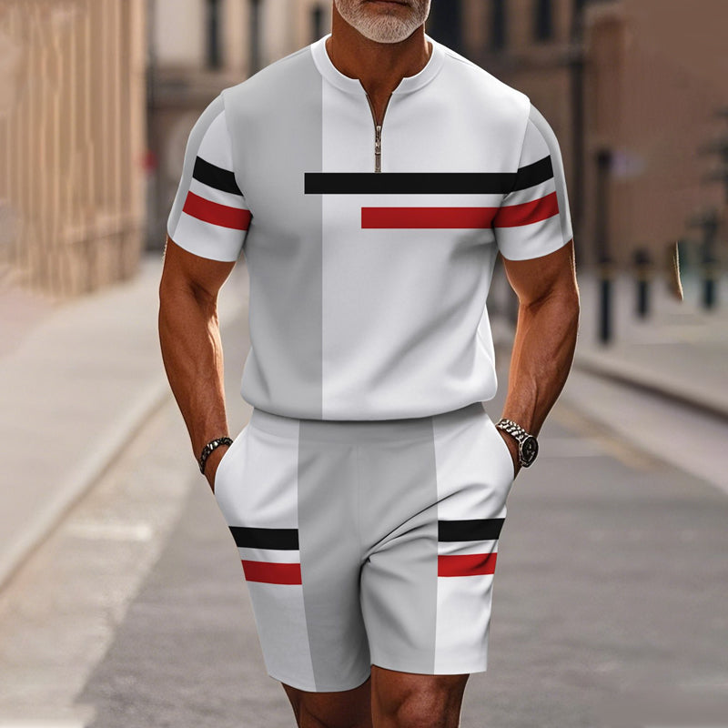 Conjunto de 2 piezas para hombre: camisa y pantalón corto con cremallera hasta el cuello, holgado y cómodo.