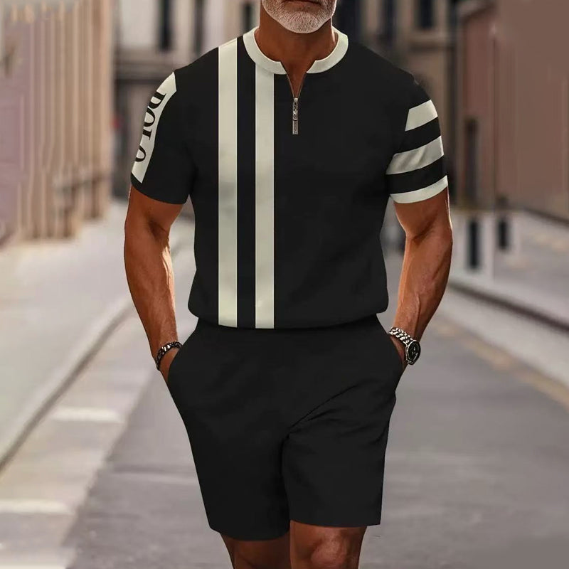 Conjunto de 2 piezas para hombre: camisa y pantalón corto con cremallera hasta el cuello, holgado y cómodo.