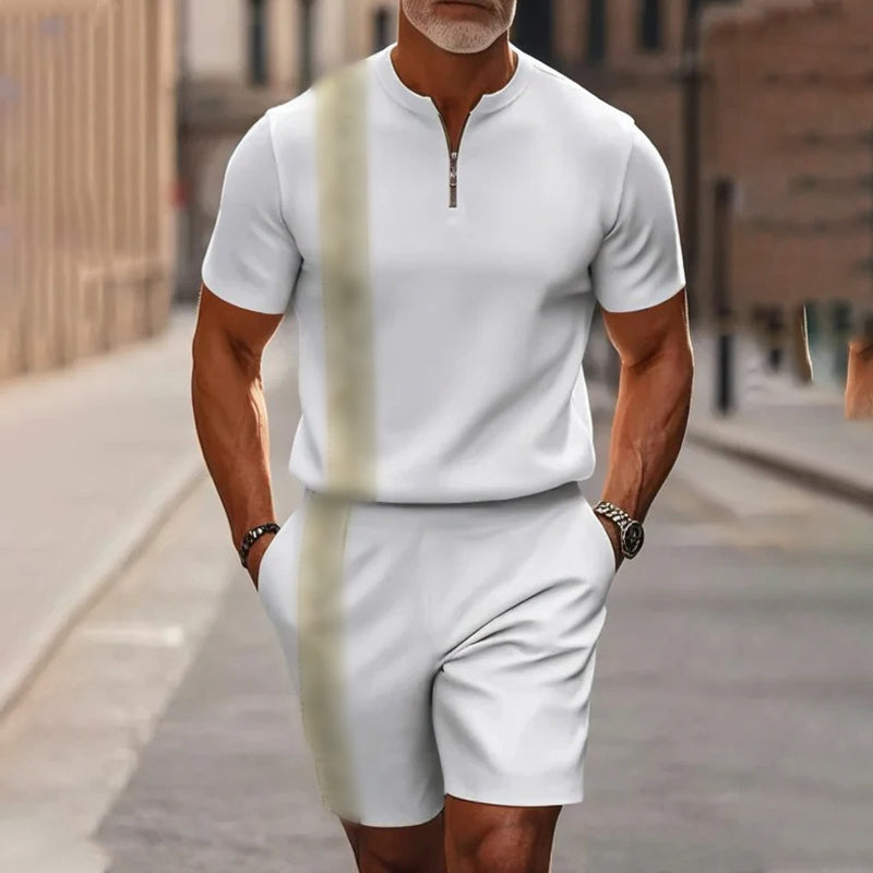 Conjunto de 2 piezas para hombre: camisa y pantalón corto con cremallera hasta el cuello, holgado y cómodo.
