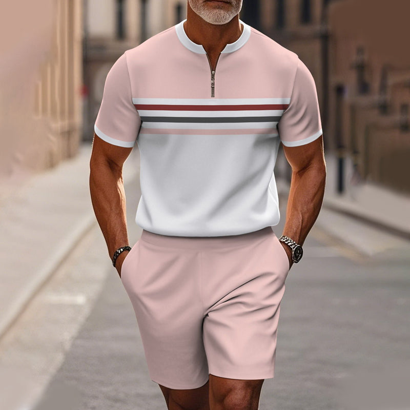 Conjunto de 2 piezas para hombre: camisa y pantalón corto con cremallera hasta el cuello, holgado y cómodo.