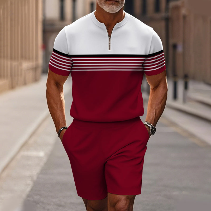 Conjunto de 2 piezas para hombre: camisa y pantalón corto con cremallera hasta el cuello, holgado y cómodo.