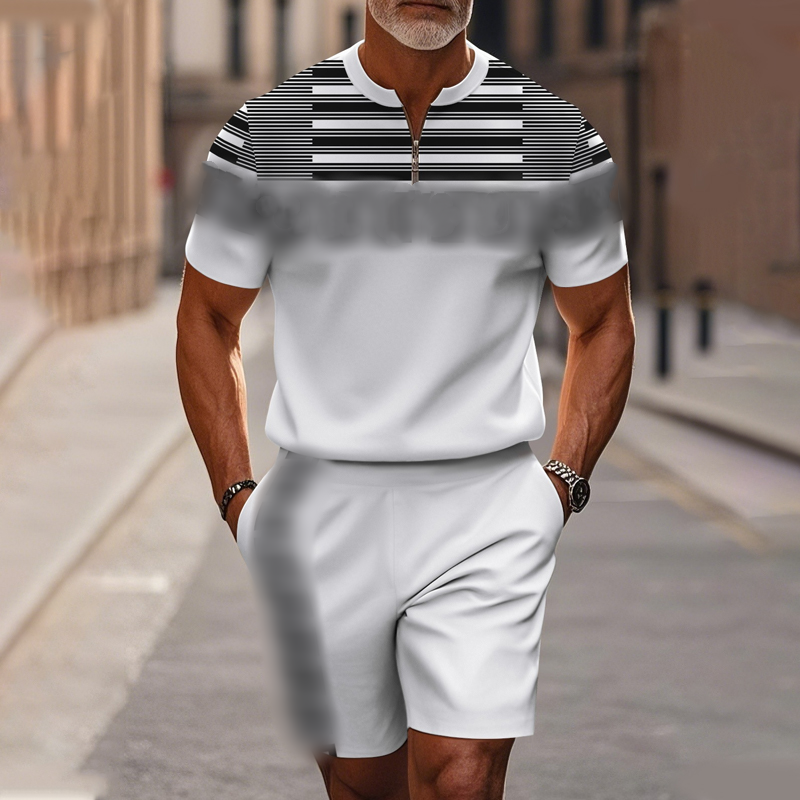 Conjunto de 2 piezas para hombre: camisa y pantalón corto con cremallera hasta el cuello, holgado y cómodo.